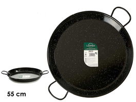 La Dehesa Paellera de Acero Esmaltado 55 cm (16 Raciones) para Paella, Gas, Horno y Leña - Color Negro (Set de 4)