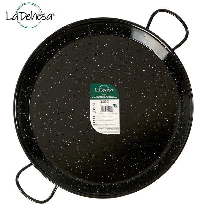 La Dehesa Paellera de Acero Esmaltado 55 cm (16 Raciones) para Paella, Gas, Horno y Leña - Color Negro (Set de 4)