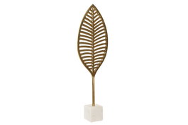 DKD Home Decor Figura de Hoja en Aluminio y Mármol Dorado y Blanco