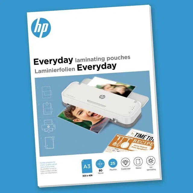 HP 9152 Bolsas Laminadoras térmicas brillantes, transparentes, formato DIN A3 (303x426 mm), pack de 25 unidades