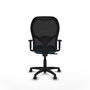 Silla de oficina Alocén con mecanismo Sincro tapizada con Tela color Verde petróleo y malla color Negro. Equipada con lumbar 1D, Brazos 1D y Ruedas de parqué