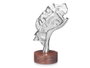 Giftdecor Figura Metal Cara Mano Plata con Soporte Madera 16.5x11x26.5 cm (Set de 6)
