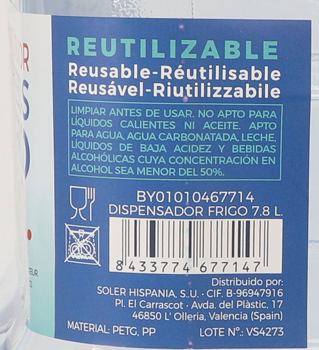 Inde Dispensador Frigorífico 7.8L Water Fres para Nevera 35x16x21.5 cm (12 Unidades)