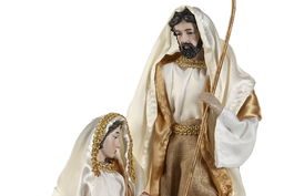 DKD Home Decor Nacimiento Navidad Moderna Blanco Dorado Poliester 14 x 32 x 20 cm (2 Unidades)