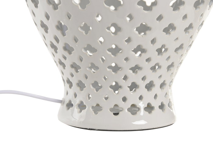 DKD Home Decor Lámpara de Sobremesa Romántica en Blanco y Beige, de Porcelana y Lino, E27, LED, Dimensiones: 45 x 69 x 45 cm