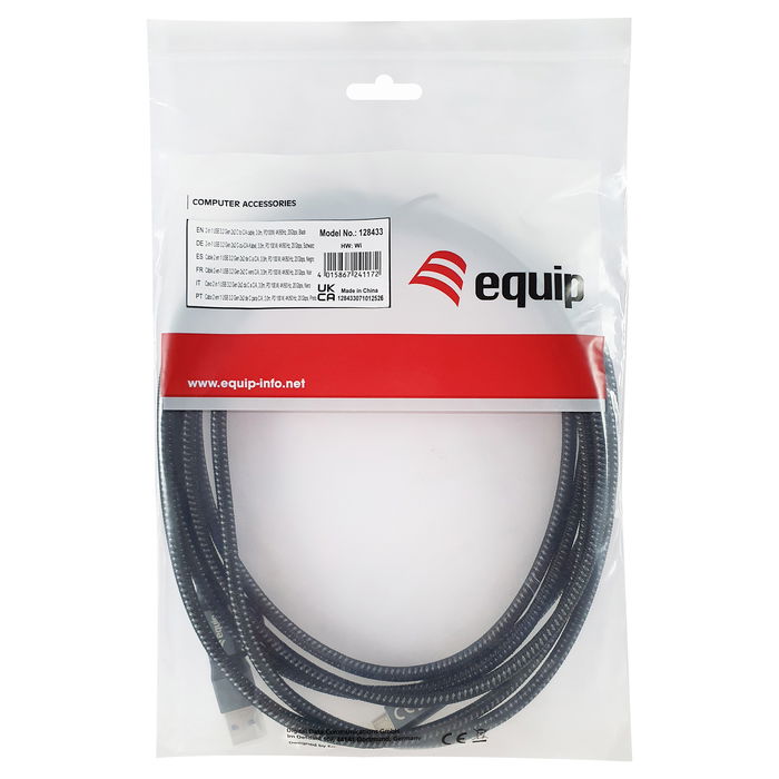 EQUIP Cable USB-C 3.2 Gen 2x2 128433, USB-A/USB-C a USB-C, 3.00m, 20Gbps, Negro