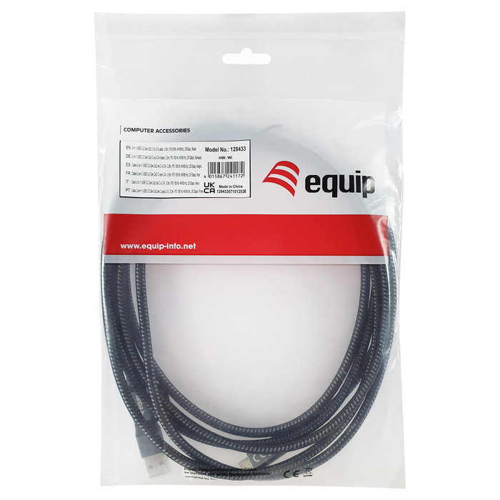 Equip Cable USB 3.2 Gen 2x2 de 3m USB A/USB C a USB C Negro