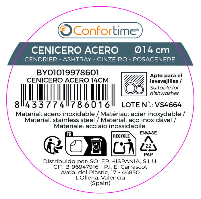 Inde Cenicero Acero 14 cm (24 Unidades) Inde Cenicero Acero 14 cm (24 Unidades)
