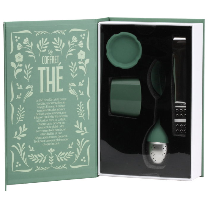 Cook Concept Caja-Libro Juego de 4 Piezas para Té - Pinza, Infusor y Soportes en Acero Inoxidable y Silicona Cook Concept Caja-Libro Juego de 4 Piezas para Té - Pinza, Infusor y Soportes en Acero Inoxidable y Silicona