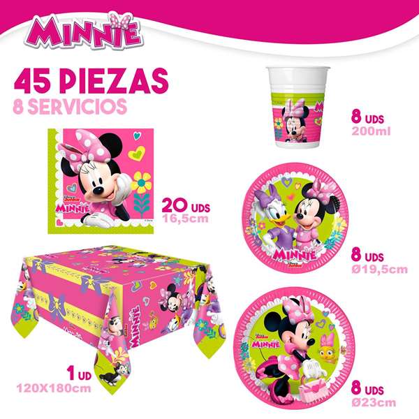 Color Baby Minnie Set Menaje Fiesta Deluxe 66 Piezas 8 Servicios Papel Plástico 3 años