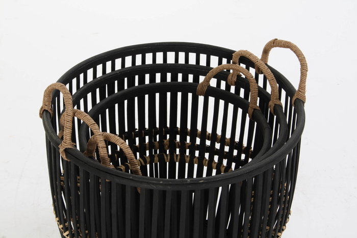 DKD Home Decor Cesta Colección Johari Colonial Bambu Negro Natural 38 x 39 x 38 cm Set 3 Piezas