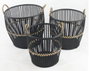 DKD Home Decor Set de 3 Cestos de Bambú JOHARI Negro