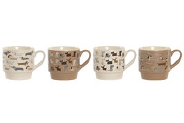 DKD Home Decor Set de 12 Tazas de Porcelana con Diseños de Perros, 300 ml