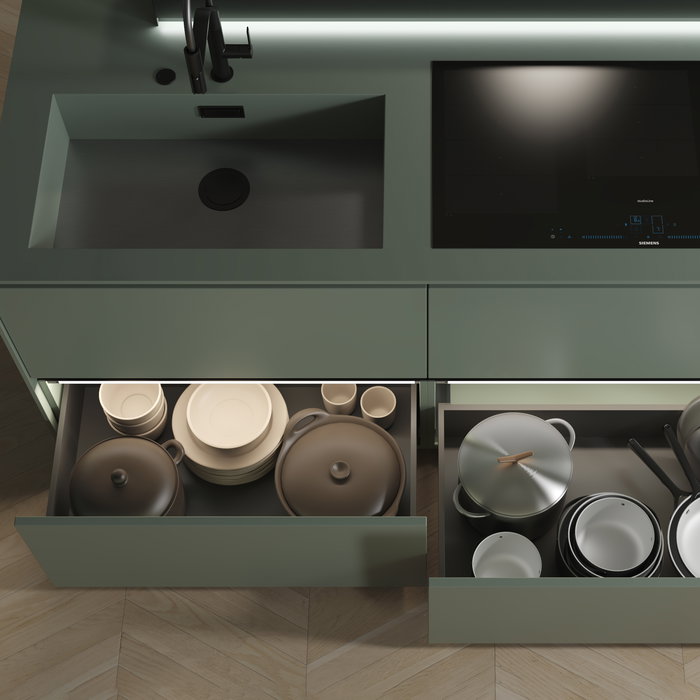 Emuca Cajón exterior Vertex con regulación 3D de altura 178mm, 40kg, espesor de tablero de 18mm, profundidad 450mm, Acero, Gris antracita