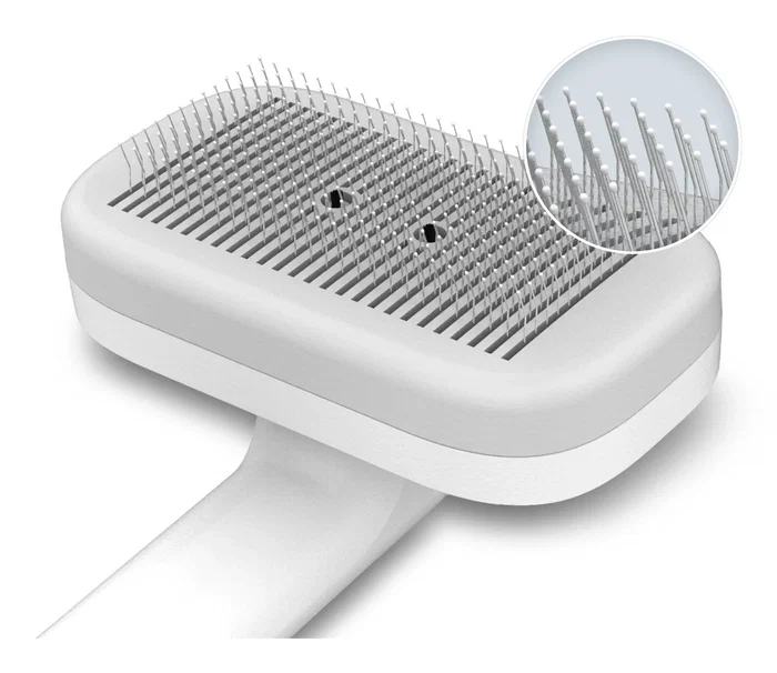 Daewoo D-0101124 Cepillo y peine para mascotas con generador de iones negativos - Cepillo de aseo con púas suaves recubiertas, para perro y gato, batería AAA (Gris, Blanco)