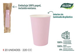 Algon Set 20 Vasos Cartón Rosa Baby 220 cc (20 Unidades)