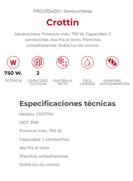 MAGEFESA Sandwichera Finstock Crottin MGF3135 750W
