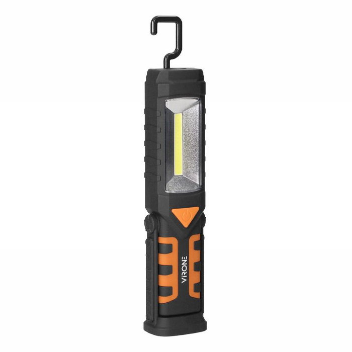 ORNO Linterna LED recargable COB 3W + 1W con gancho, 1200mAh, función powerbank