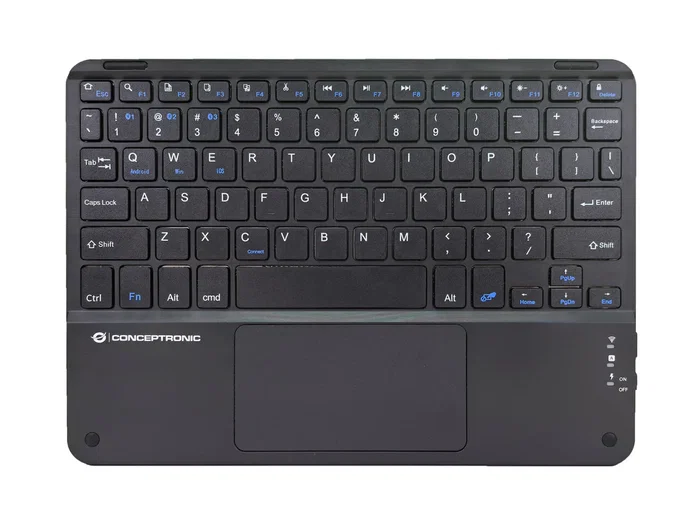 Conceptronic TOBIN01BUS Teclado Universal Bluetooth Tenkeyless con Touchpad - QWERTY Inglés de EE.UU., Negro