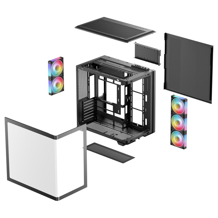 DeepCool Torre CG590U 5F Mini PC ATX Negro con Vidrio Templado, Multi-Color RGB, 3 Ventiladores 120mm, Sin Fuente, Máx GPU 41cm