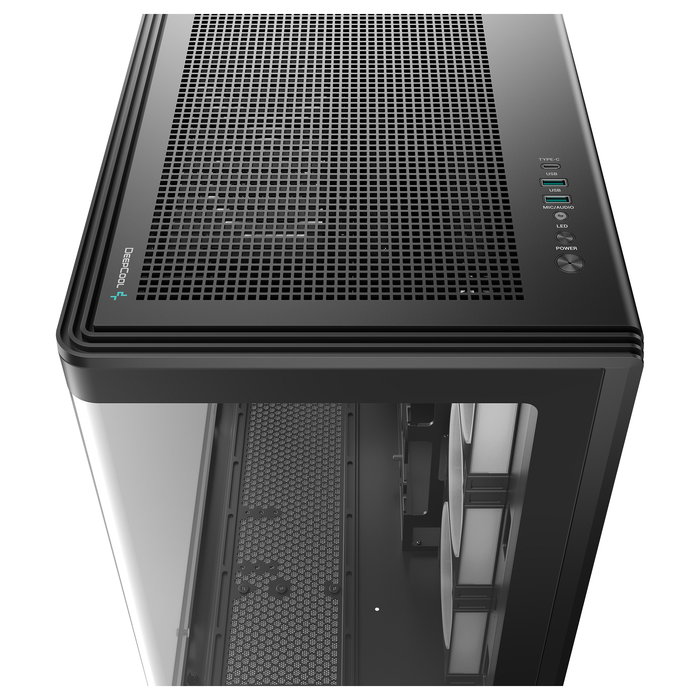DeepCool Torre CG590U 5F Mini PC ATX Negro con Vidrio Templado, Multi-Color RGB, 3 Ventiladores 120mm, Sin Fuente, Máx GPU 41cm