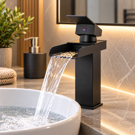 GreenIce Grifo de Lavabo Monomando Negro con Caño Bajo