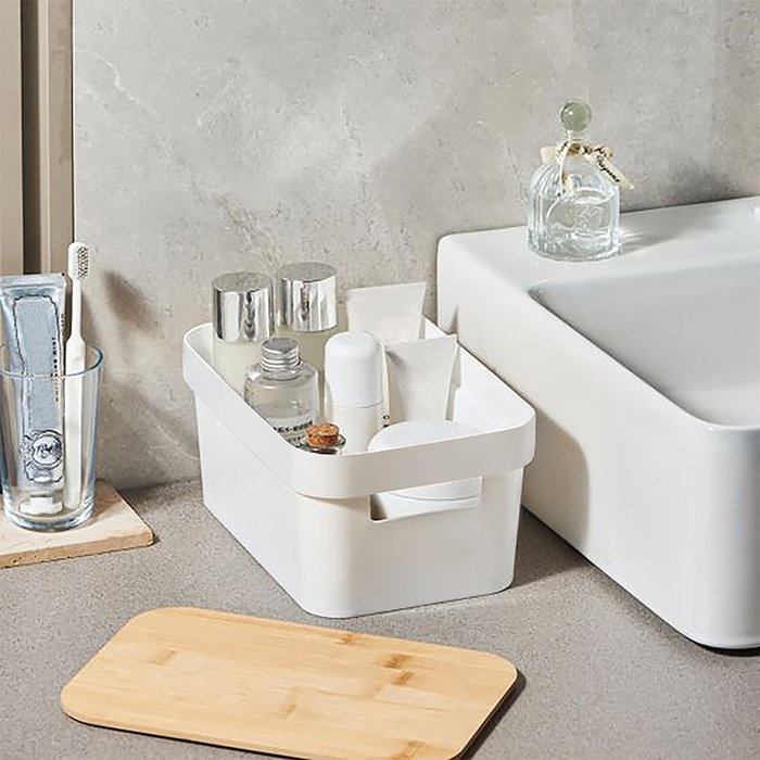 Confortime Caja Organizadora Multiusos Plástico Tapa Bambú 25.5x17.5x12.5 cm (8 Unidades)