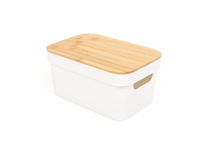 Confortime Caja Organizadora Multiusos Plástico Tapa Bambú 25.5x17.5x12.5 cm (8 Unidades)