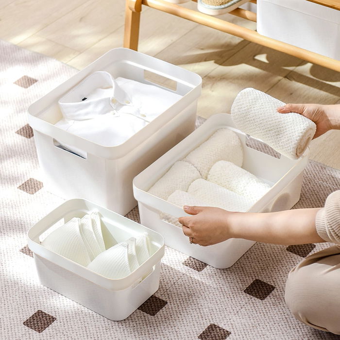 Confortime Caja Organizadora Multiusos Plástico Tapa Bambú 25.5x17.5x12.5 cm (8 Unidades)