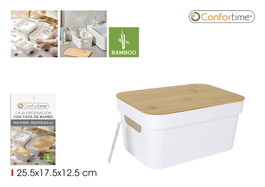 Confortime Caja Organizadora Multiusos Plástico Tapa Bambú 25.5x17.5x12.5 cm (8 Unidades)