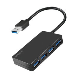 LogiLink UA0396 Hub USB 3.2 Gen 1 de 4 Puertos con Cable Negro 0.15m - Transferencia 5 Gbps, ABS, Compatible con Windows, Mac, Linux, Android, ChromeOS