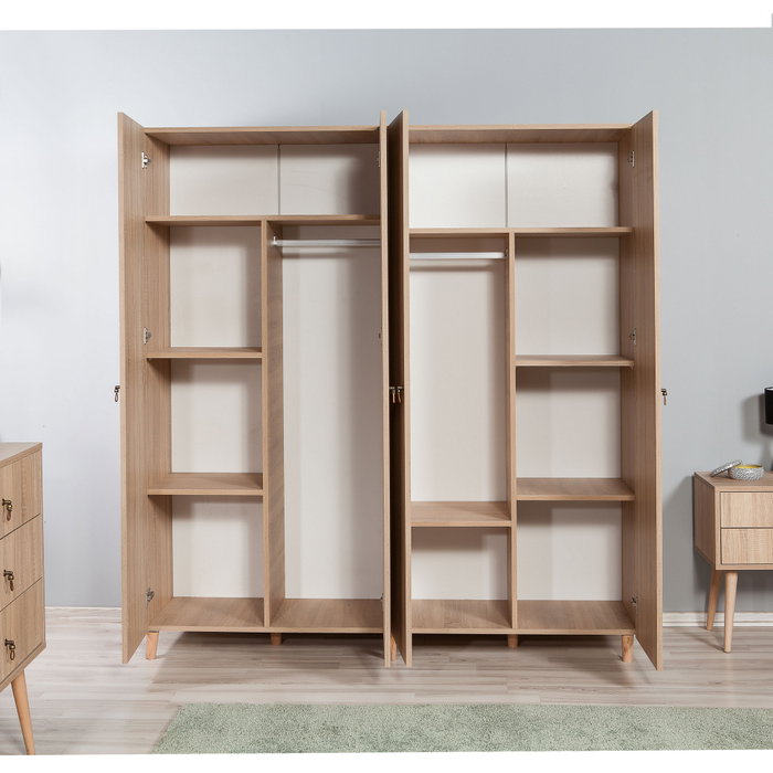 Hanah Home İmaj-121 Armario Roble Sonoma 180x192x52 cm Tablero de Partículas Melamina Diseño Moderno Elegante Amplio Almacenamiento