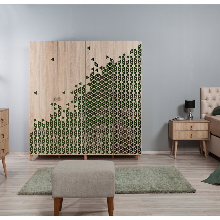 Hanah Home İmaj-121 Armario Roble Sonoma 180x192x52 cm Tablero de Partículas Melamina Diseño Moderno Elegante Amplio Almacenamiento