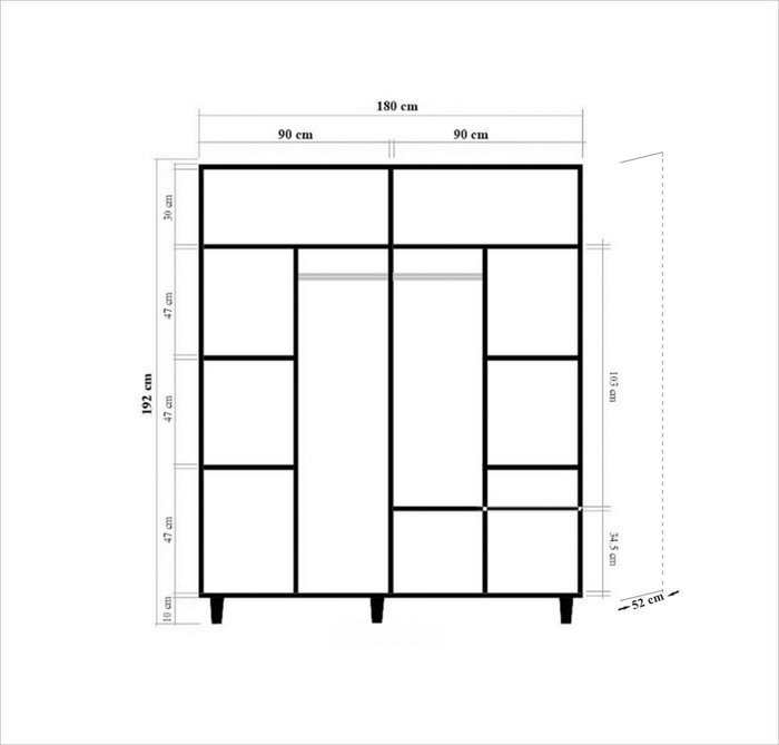 Hanah Home İmaj-121 Armario Roble Sonoma 180x192x52 cm Tablero de Partículas Melamina Diseño Moderno Elegante Amplio Almacenamiento