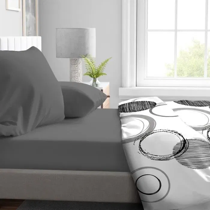 Home Linge Passion HP71766 Sábana Bajera Ajustable Microfibra 140 x 190 cm + 30 cm Capó Gris Antracita 82g