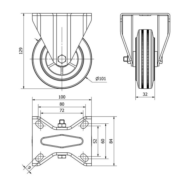 Ruedas Alex Rueda Fija con Placa y Eje Liso Negro 80 kg Ø 10 cm Ruedas Alex Rueda Fija con Placa y Eje Liso Negro 80 kg Ø 10 cm