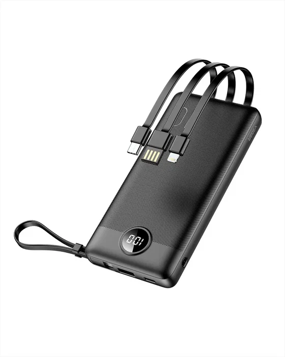 VEGER C10 VG-W1116 PowerBank 10000mAh con Cables Integrados, Pantalla LCD, Batería Externa de Litio, Negro