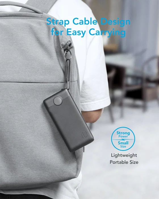 VEGER C10 VG-W1116 PowerBank 10000mAh con Cables Integrados, Pantalla LCD, Batería Externa de Litio, Negro