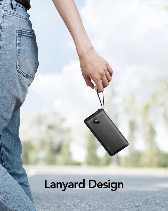 VEGER C10 VG-W1116 PowerBank 10000mAh con Cables Integrados, Pantalla LCD, Batería Externa de Litio, Negro