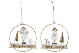 DKD Home Decor Decoracion Colgante Navidad Moderna Blanco Negro Led Madera 2 x 17 x 16 cm