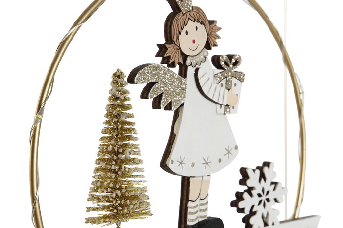 DKD Home Decor Decoracion Colgante Navidad Moderna Blanco Negro Led Madera 2 x 17 x 16 cm