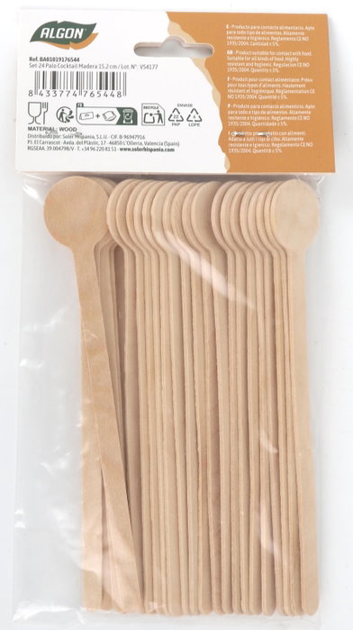 Algon Set de 18 Palillos de Madera para Cóctel 15,2 cm