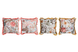 DKD Home Decor Set de 4 Cojines Multicolor con Flecos y Cierre de Cremallera