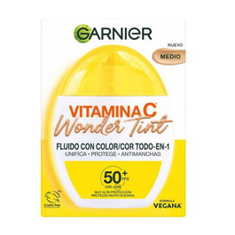 GARNIER Vitamina C Wonder Tint Fluido Anti-Manchas SPF50+, Tono Medio - Cuidado Facial