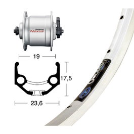 Shimano Rueda Delantera 28" Rigida Zac 19 - Buje Dinamo DH-3N30, 36 Agujeros, Aluminio, Plata, ETRTO 622-19