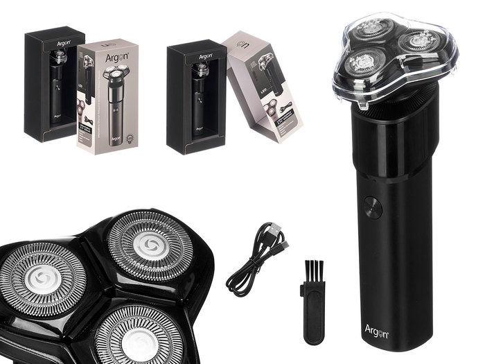 Argon Afeitadora Eléctrica con 3 Cabezales, Recargable USB Tipo C, Negra, 16 x 5.7 x 6.2 cm (Set de 12) Argon Afeitadora Eléctrica con 3 Cabezales, Recargable USB Tipo C, Negra, 16 x 5.7 x 6.2 cm (Set de 12)