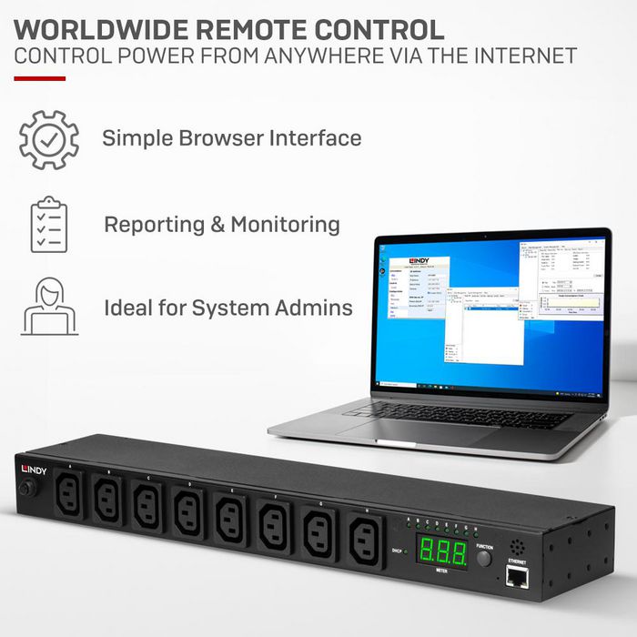 Lindy IPower Classic 8 Regleta conmutador de alimentación 19 pulgadas RJ-45 10MBit/s