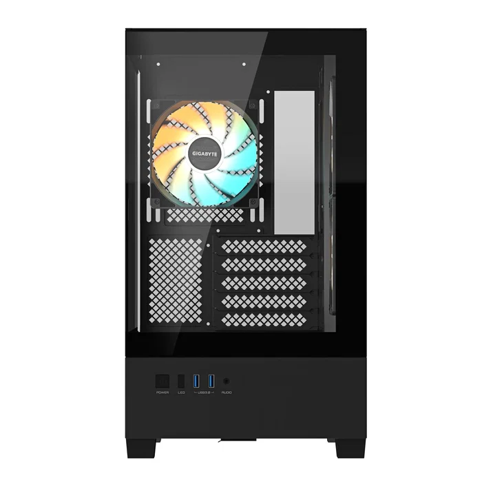 Gigabyte C201B Panoramic Torre Midi Negra, Cristal Templado, 3 Ventiladores ARGB, Soporta Radiador de 360mm, 2x USB 3.0, micro-ATX/Mini-ITX, Flujo de Aire Optimizado