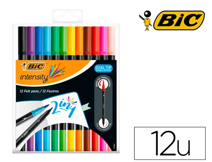 BIC Intensity Dual Brush Rotuladores de Doble Punta, 12 Unidades Surtidas