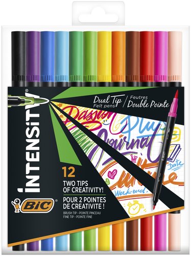 BIC Intensity Dual Rotuladores de Doble Punta, 12 Unidades Surtidas